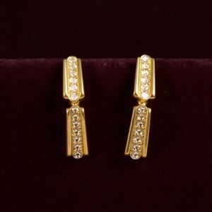 Napier | Vintage Signed Crystal‎ Drop Earrings Gold Tone Old Money Aesthetic